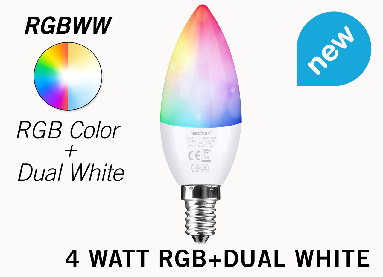 Mi·Light Miboxer-Mi-Light Kaarslamp 4W RGB + Dual White E14 Wifi LED Lamp