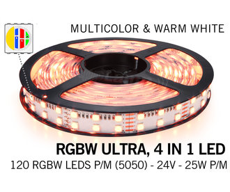 ACTIE! RGB & Warm Wit Ultra 4 in 1 Led Strip | Dubbele rij 120 Leds pm Losse Strip