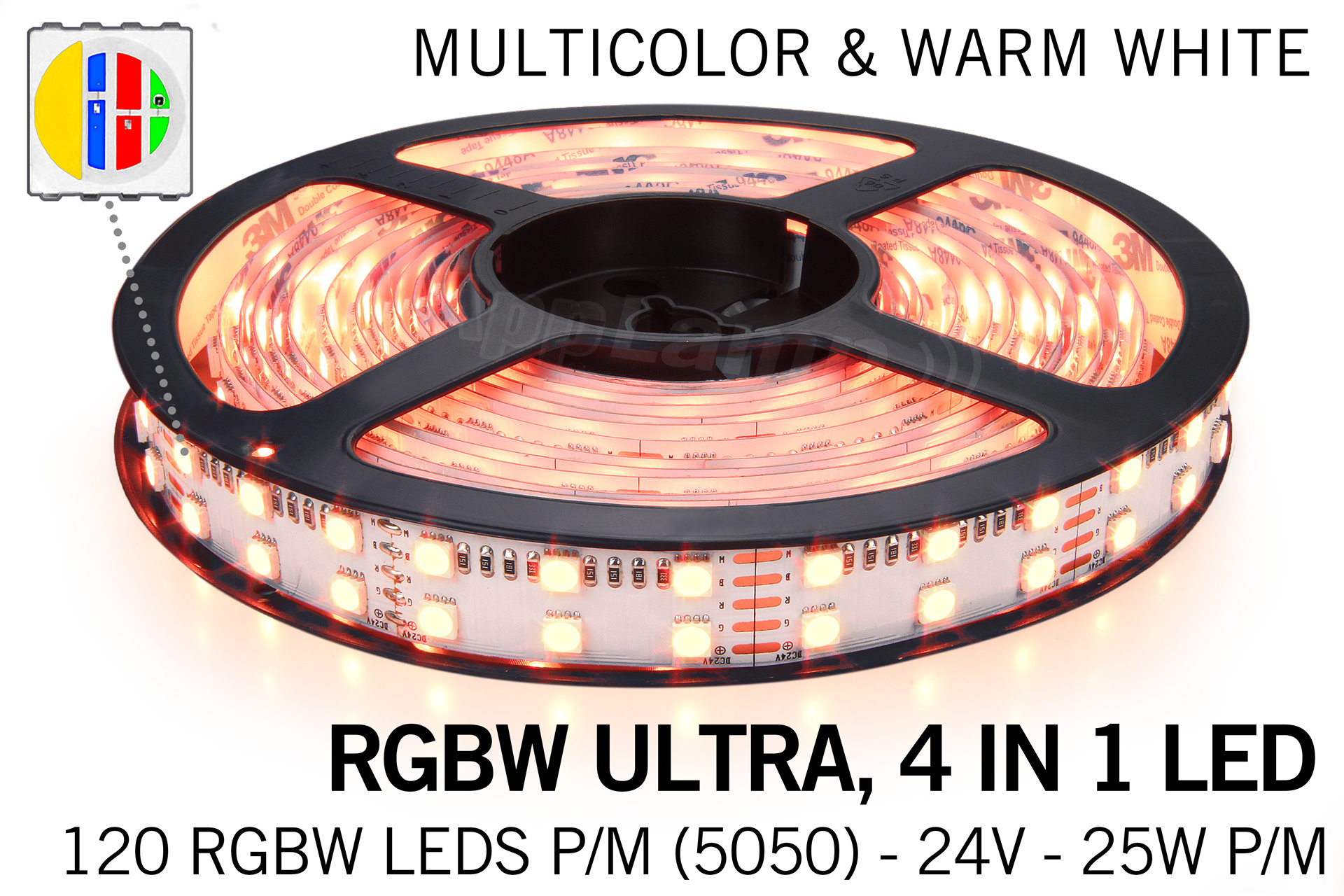 ACTIE! RGB & Warm Wit Ultra 4 in 1 Losse Led Strip | Dubbele rij 120 Leds pm Type 5050 24V 38W pm