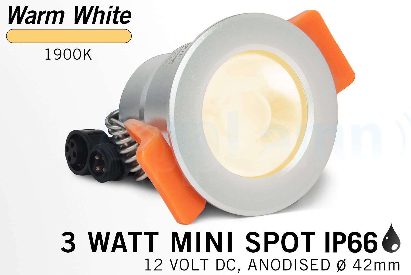 Mi·Light Miboxer 3W Extra Warm Wit Mini LED spotje. Waterdicht IP66, 12Volt, Ø 42mm