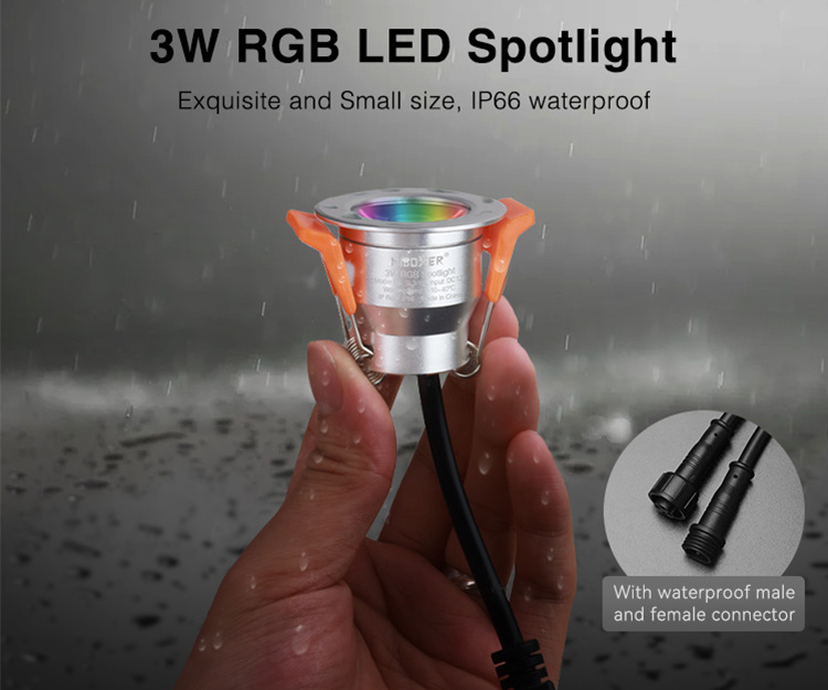 Mi·Light Miboxer 3W RGB Kleur Mini LED spotje.  Waterdicht IP66, 12Volt, Ø 42mm