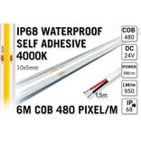 6m IP68 Waterdichte COB 4000K Neutraal Wit Led Strip | 9W pm  24V | 480 pixels pm - Zelfklevend