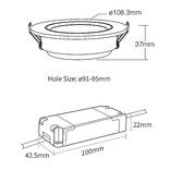 Mi·Light Mi-Light 12Watt Dimbaar Dual White LED 2.4G RF kantelbare Inbouwspot 220V. Mat Wit ⌀108,3mm