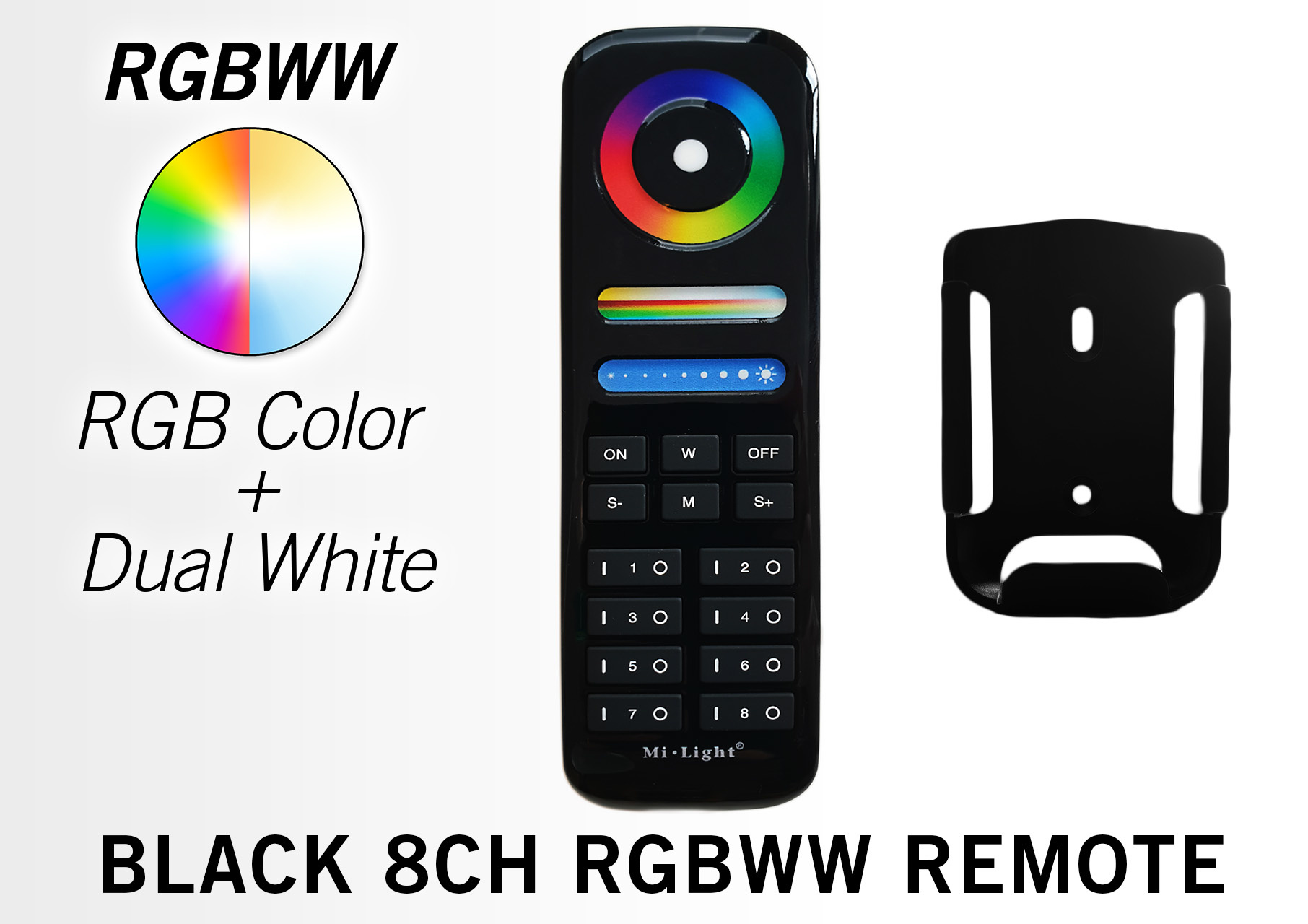 Mi·Light Zwarte MiLight RGB+ DualWhite (RGB+CT) hand afstandsbediening, 8-zones, RF, 2xAAA - Copy