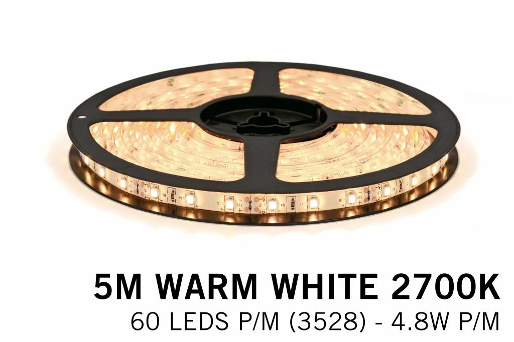 Reciteren gijzelaar Kort leven Warm Wit LED strip (2700K) 60 LED's p.m. 2835- 5M - 12V - 4,8W p.m. |  AppLamp.nl
