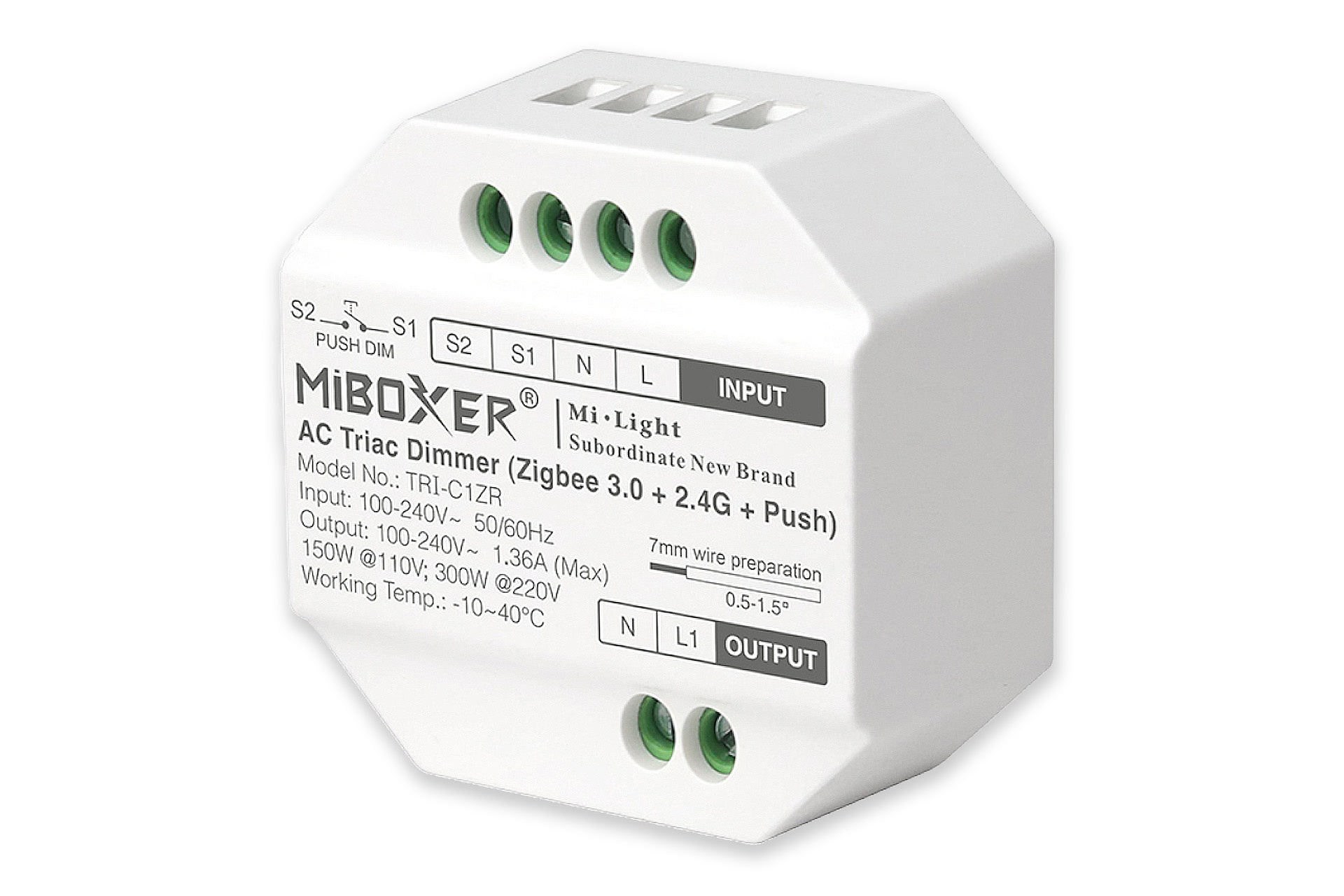 Miboxer AC triac dimmer zigbee 3.0 + 2.4G + Push