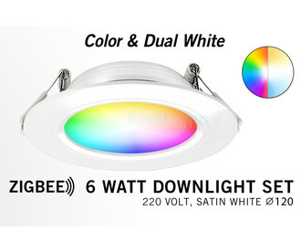 Mi·Light Mi-Light Zigbee 6W RGBWW Kleur + Dual White LED Inbouwspot 220V. Satijn Wit