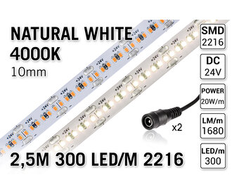 AppLamp ProLine PRO LINE Neutraal Wit Led Strip | 2.5m 300 Leds pm Type 2216 24V Losse Strip