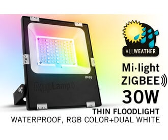 Mi·Light Zigbee + RF Mi-Light 30W RGBWW Kleur + Dual White LED Schijnwerper. Waterdicht IP65