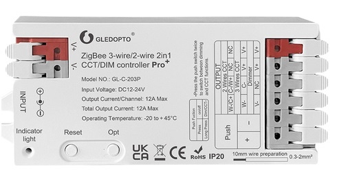 GLEDOPTO 12A Gledopto 2 in 1 SC/CCT Zigbee Pro Controller GL-C-203P | 12-24 Volt