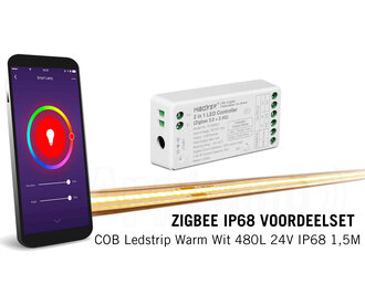 AppLamp ProLine Applamp COB Ledstrip Warm Wit 480L 24V IP68 1,5M - Zigbee Voordeelset