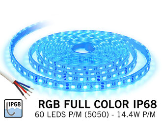 RGB IP68 Waterdicht Led Strip | 5m 60 Leds pm Type 5050 Losse Strip