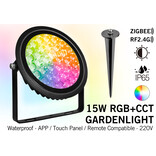 Mi·Light Mi-light 15W Zigbee 3.0 + RF RGBWW 220V IP65 LED Prikspot Tuin.  RGB Kleur +Dual White