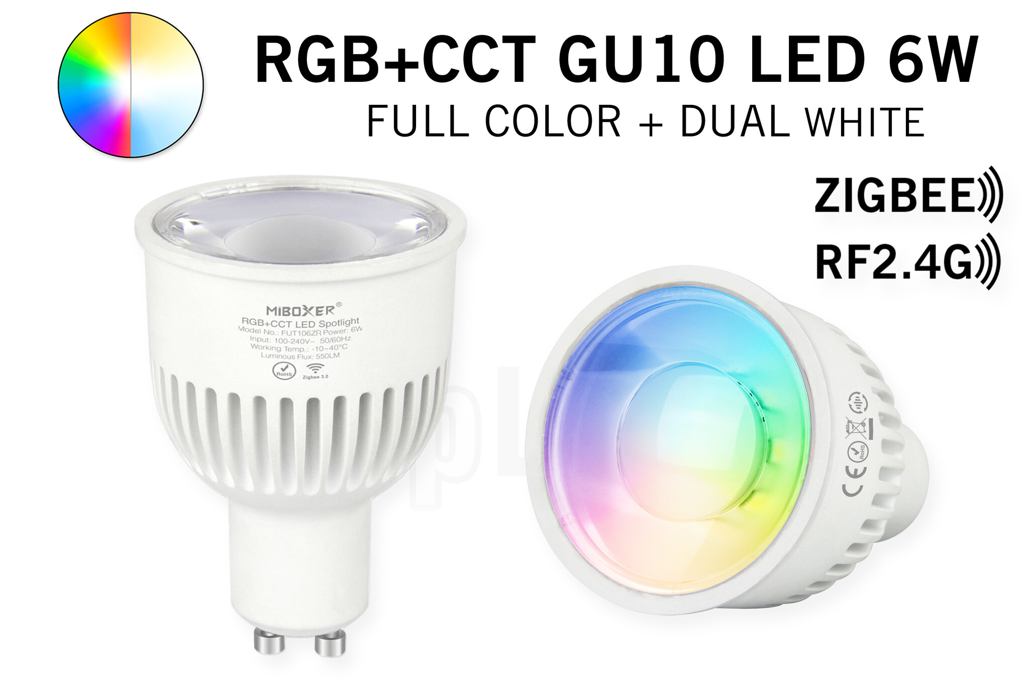 Mi·Light MiBoxer Zigbee + RF 6W RGBWW Kleur + Dual White Dimbaar GU10 LED Spot 220V afbeelding