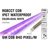 COB RGBCCT IP67 Waterproof Led Strip | Kleur+Dual Wit | 6m 25W pm  24V | 840 pixels pm - Losse Strip