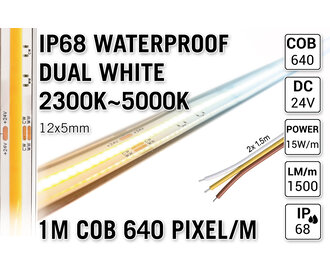 AppLamp ProLine 1m IP68 PRO LINE COB Dual Wit 2300K~5000K CCT Led Strip |  COB 640 Pixels pm 24V - Losse Strip