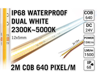 AppLamp ProLine 2m IP68 PRO LINE COB Dual Wit 2300K~5000K CCT Led Strip |  COB 640 Pixels pm 24V - Losse Strip