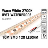48V 2700K Warm Wit IP68 Waterdicht Led Strip | 10m 120 Leds pm Type 2835 Losse Strip