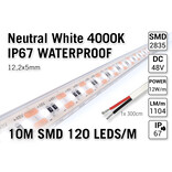 48V 4000K Neutraal Wit IP68 Waterdicht Led Strip | 10m 120 Leds pm Type 2835 Losse Strip