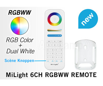 Mi·Light MiLight RGB+ DualWhite (RGB+CT) hand afstandsbediening,  6-zones, 4  scenes, RF, 2xAAA