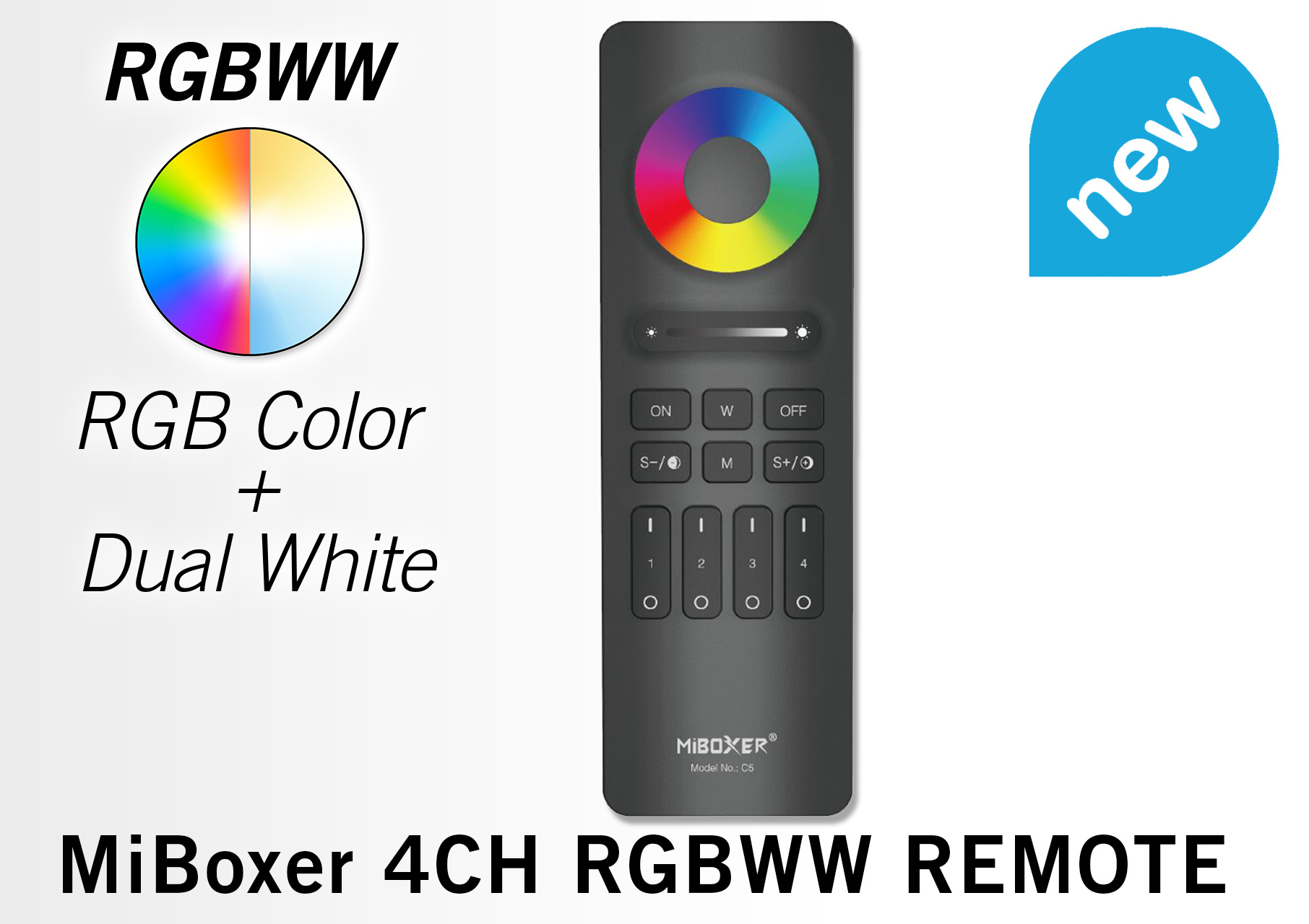 Mi·Light C5 ZwarteTouch Remote RGB+CCT (Dual White) Mi-Light RGBWW met 4-kanalen afbeelding