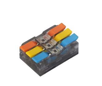 3 Pin INOUT Soldeervrije Wago Lasklem, 5 of 10  stuks.  Geschikte draaddikte 0.5 t/m 4mm²