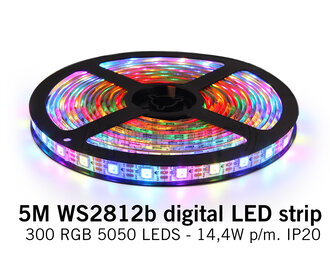 RGB Dreamcolor SPI Led Strip | WS2812b 5V | 60 Leds pm 5m Type 5050 14,4W pm