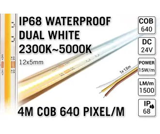 AppLamp ProLine 4m IP68 PRO LINE COB Dual Wit 2300K~5000K CCT Led Strip |  COB 640 Pixels pm 24V - Losse Strip