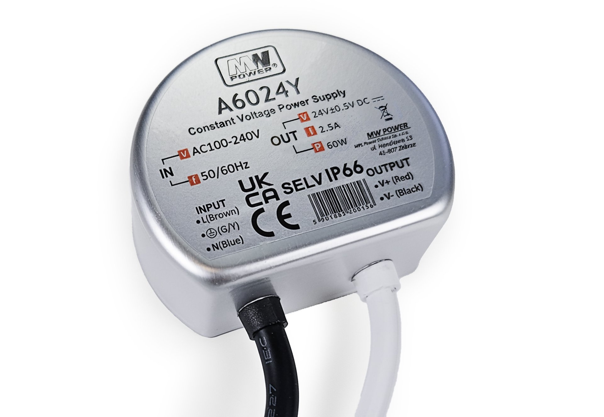 MWPower Mini Waterdichte Voeding ⌀58mm - DC 24V 60 Watt 2.5A - IP66 afbeelding 1