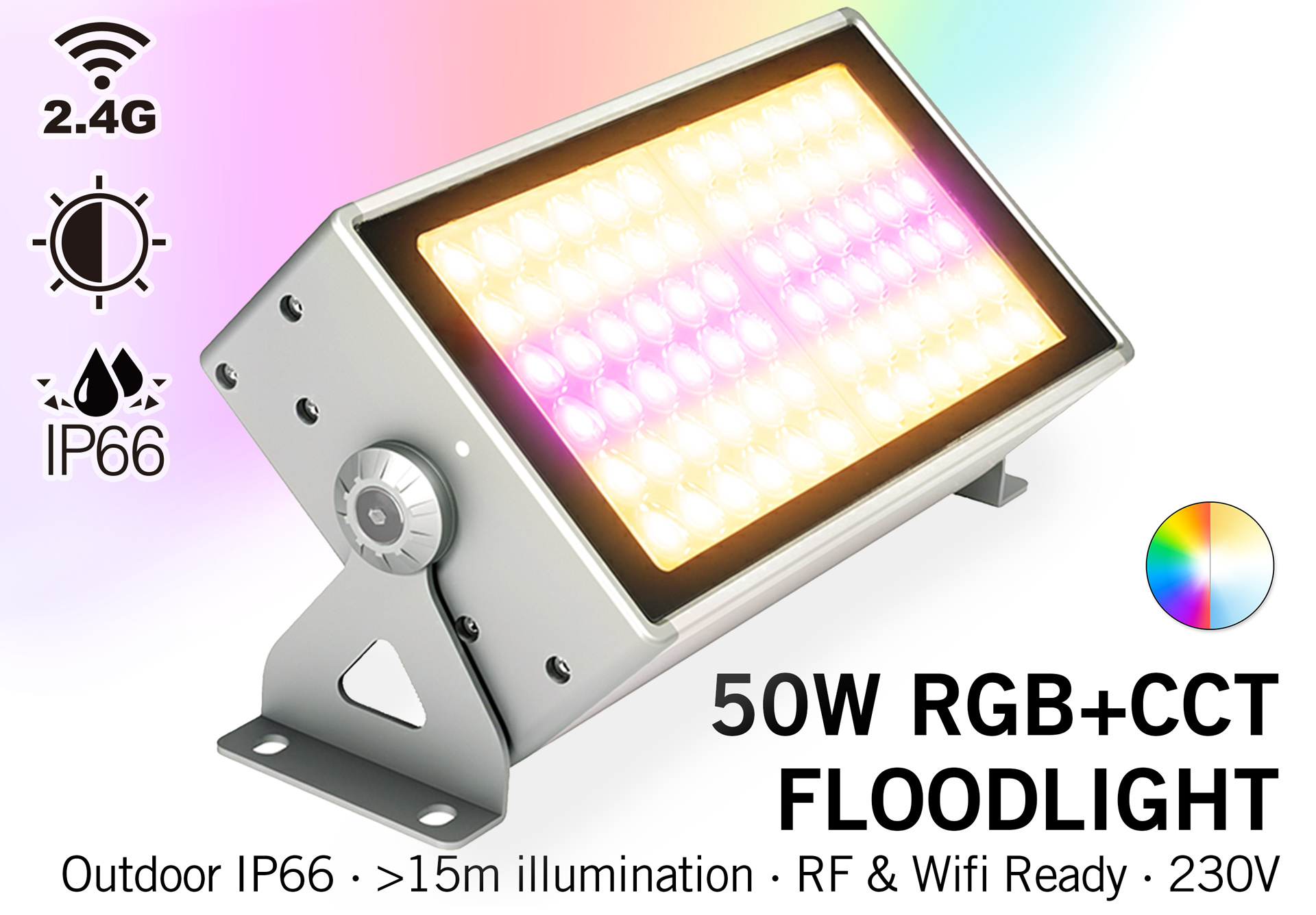 Mi·Light Mi-Light LED Floodlight RGBWW Kleur + Dual White Waterdicht IP65 - 50Watt - 230Volt afbeelding 1
