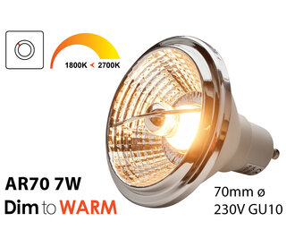 Dim2Warm 7W AR70 GU10 LED spot 2700K tot 1800K