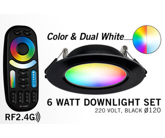 Mi·Light Mi-Light 6W RGBWW Kleur + Dual White LED Inbouwspot + Afstandsbediening | Zwart
