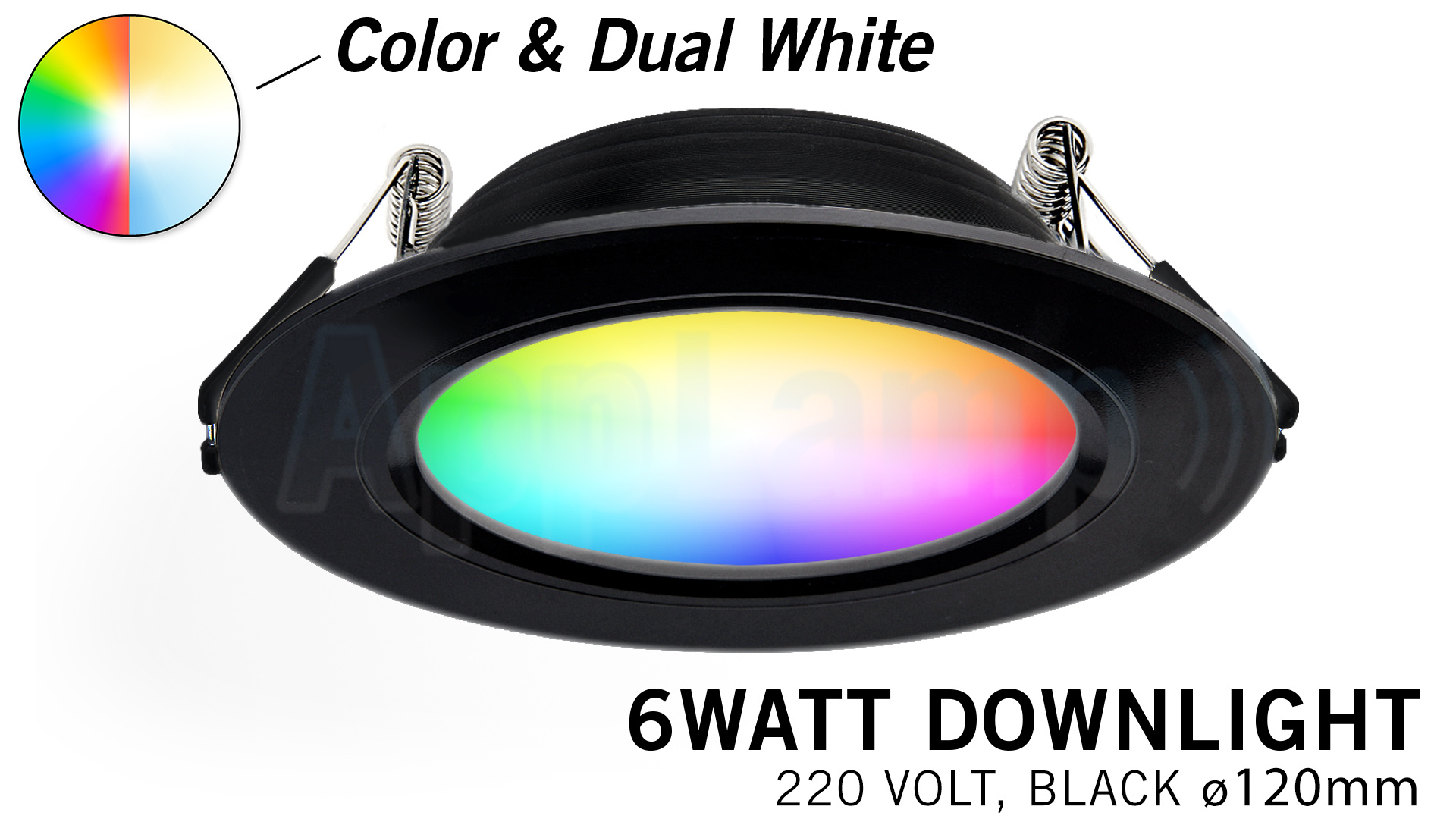 Mi·Light Mi-Light 6W RGBWW Kleur + Dual White LED Inbouwspot 220V. Zwart afbeelding