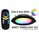 Mi·Light LED Inbouwspot met Afstandsbediening Mi-Light 9W RGBWW Kleur + Dual White 220V. Zwart. Rond ⌀138mm