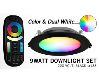 Mi·Light Zwarte Mi-Light 9W RGBWW Kleur + Dual White LED Inbouwspot + Afstandsbediening