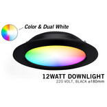 Mi·Light Zwarte LED Inbouwspot Mi-Light 12W RGBWW Kleur + Dual White 220V. Satijn Wit ⌀180mm