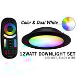 Mi·Light LED Inbouwspot met Afstandsbediening Mi-Light 12W RGBWW Kleur + Dual White 220V. Zwart Rond ⌀180mm