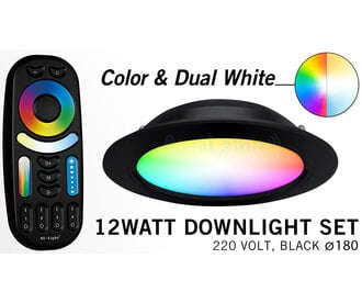 Mi·Light Zwarte Mi-Light 12W RGBWW Kleur + Dual White LED Inbouwspot + Afstandsbediening