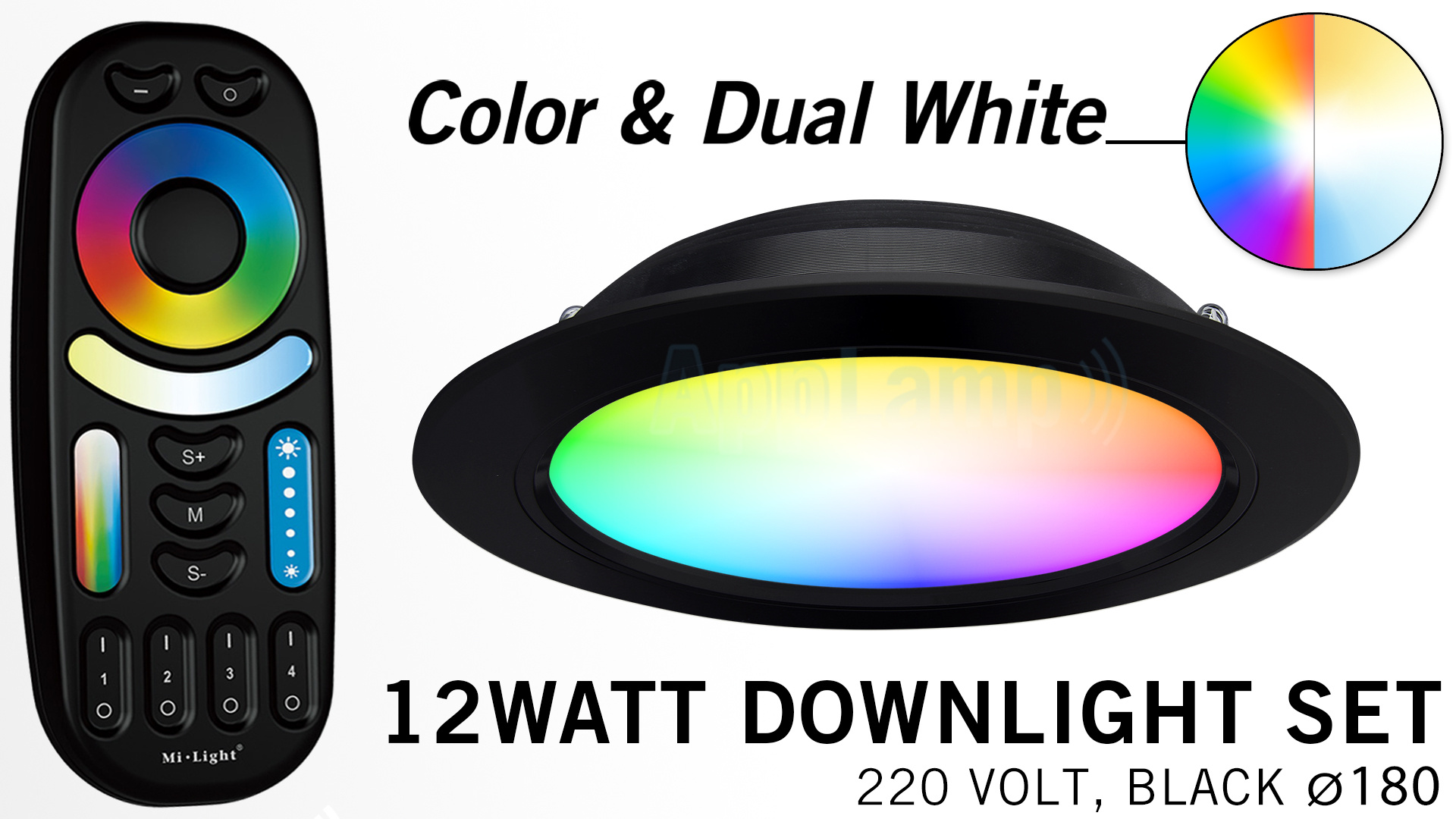 Mi·Light Zwarte Mi-Light 12W RGBWW Kleur + Dual White LED Inbouwspot + Afstandsbediening afbeelding 1