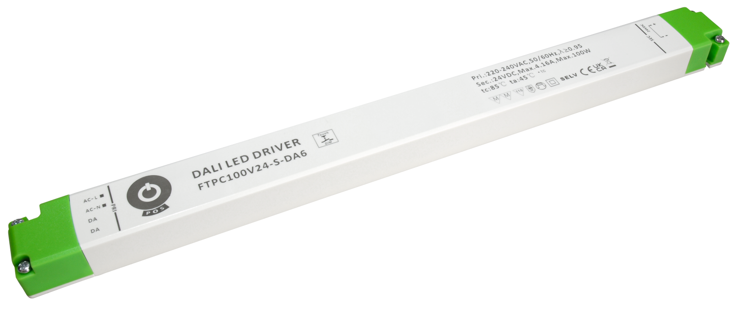 POS-POWER DALI-2 (DT6)  Ultra Dunne Constant Voltage Voeding DC 24 Volt 100 Watt 4.1 Ampère met PFC control