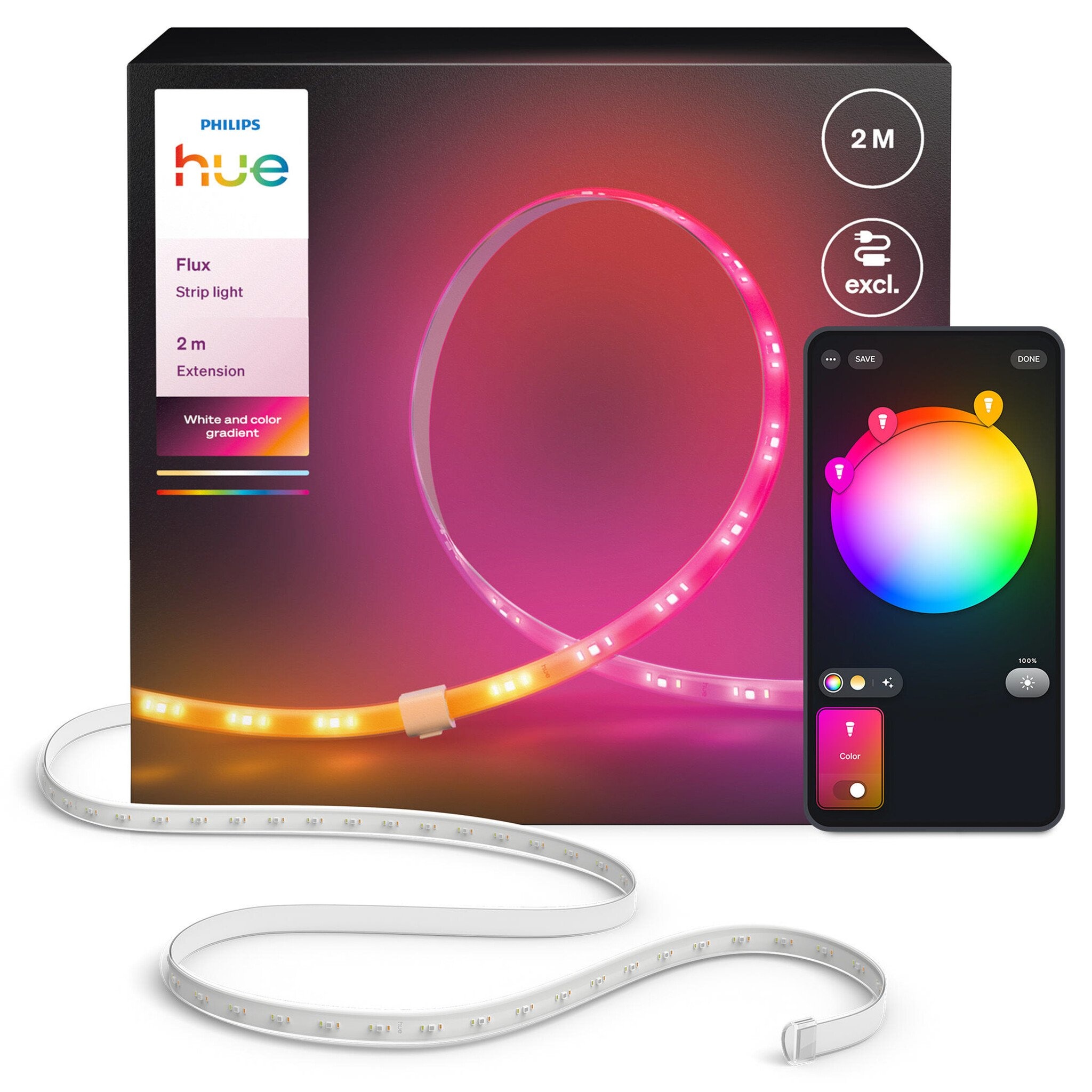 Philips Hue Philips Hue Flux LED strip verlenging - 2 meter verlengstrip - Eenvoudige installatie - Wit en gekleurd licht - Chromasync™ technologie | 19.5 Watt afbeelding