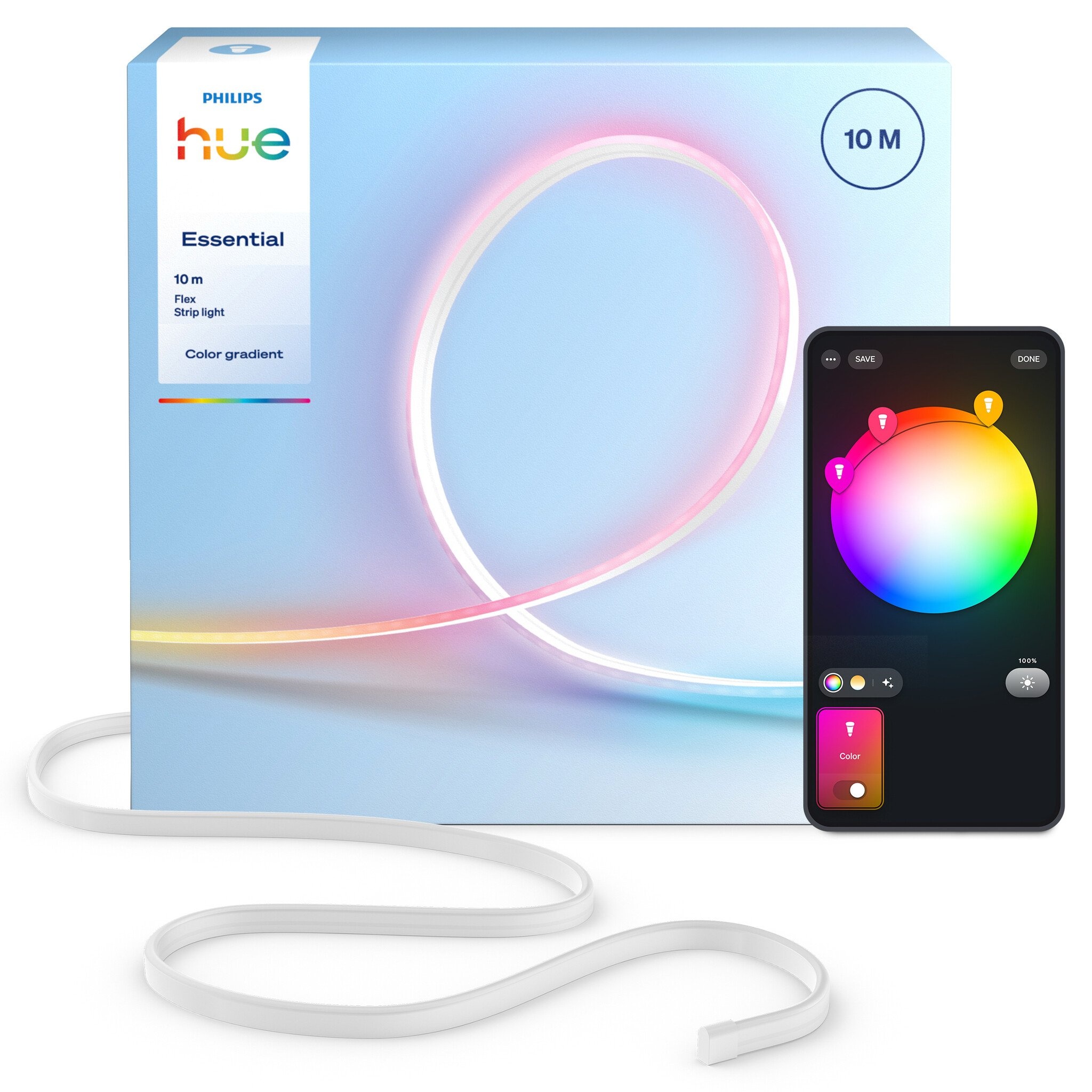 Philips Hue Essential Philips Hue Essential Flex LED Strip - 10m (2 x 5m LED strip) - Gekleurd neonlicht - Dimbaar - Buig in elke vorm - Bediening via onze app of met je stem | 39.5 Watt