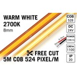 Vrij Knipbare Pro Line COB 2700K Warm Wit Led Strip | 5m 13W pm  24V | 528 pixels pm - Losse Strip