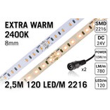 PRO LINE 2400K Extra Warm Wit Led Strip | 2.5m | IP20 | 120 Leds pm Type 2216 24V Losse Strip