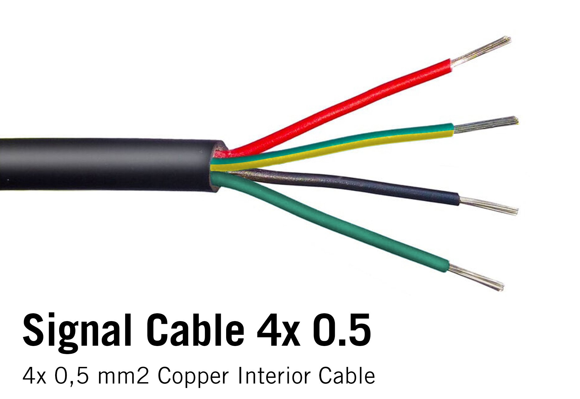 Ronde kabel 4x 0.5mm2  rood, groen, zwart, geel/groen