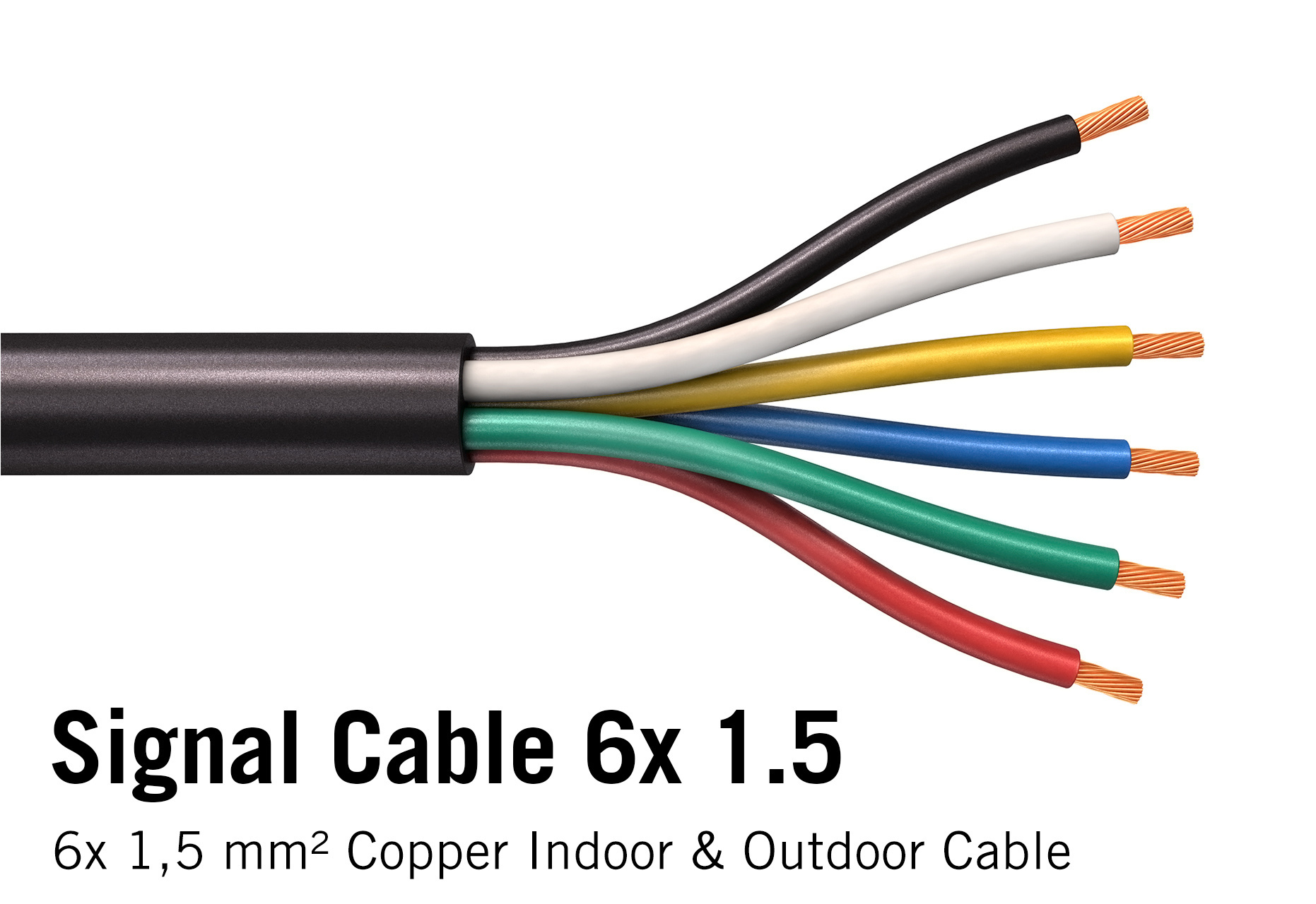 Ronde kabel 6x 1.5mm2 Rood, Groen, Blauw, Geel, Wit, Zwart