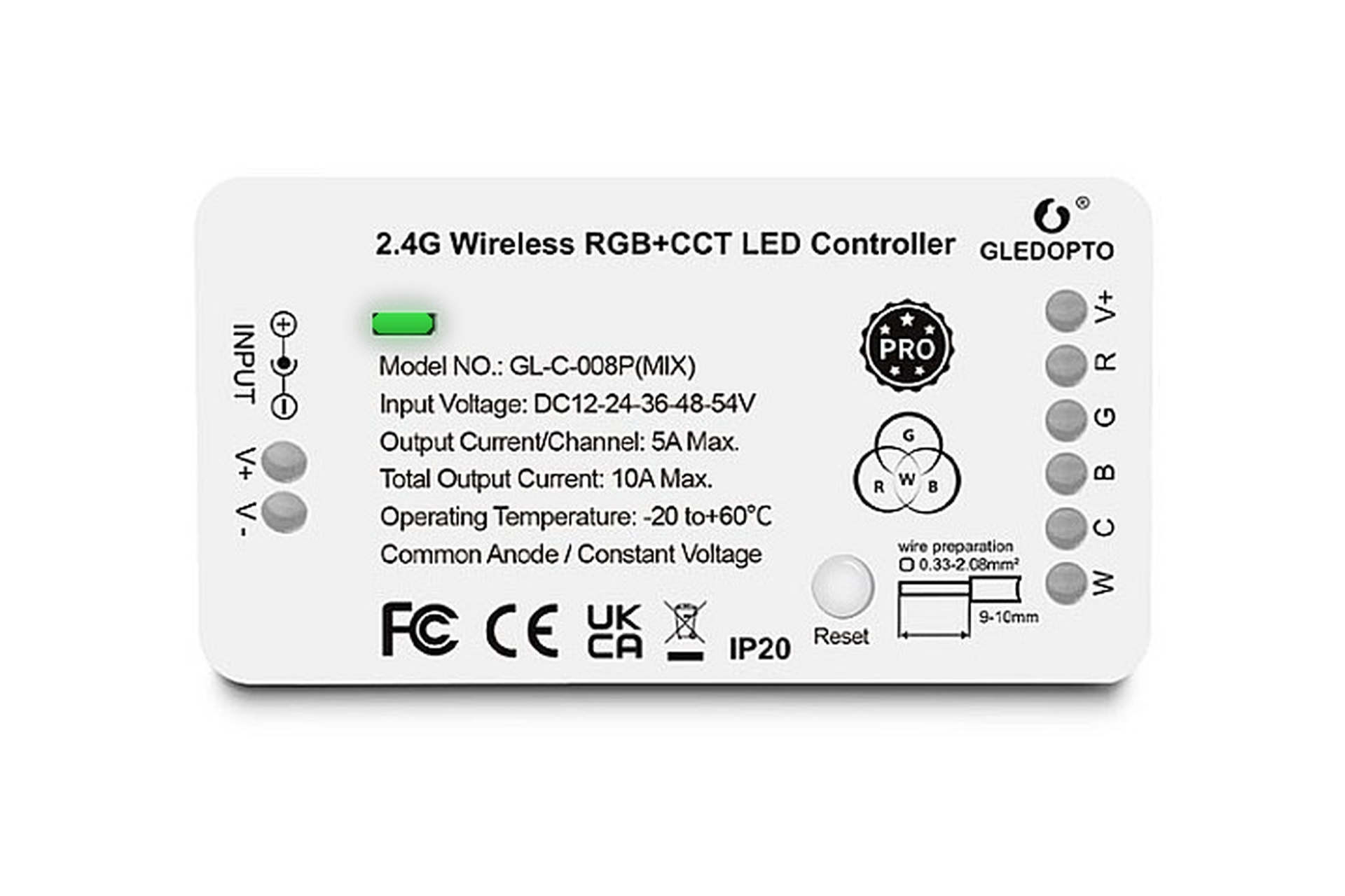 GLEDOPTO RGB+CCT Gledopto Zigbee Pro Controller GL-C-008P MIX | 12-54 Volt