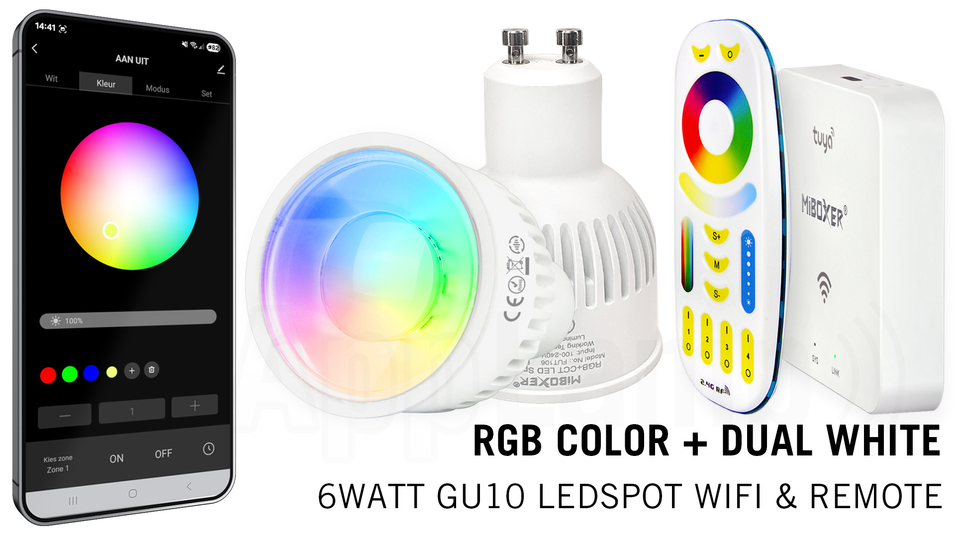 Mi·Light GU10 RGBWW 6W Wifi Ledspot(s) set met afstandsbediening.  Mi-Light  Kleur + Dual White  GU10 Starterskit
