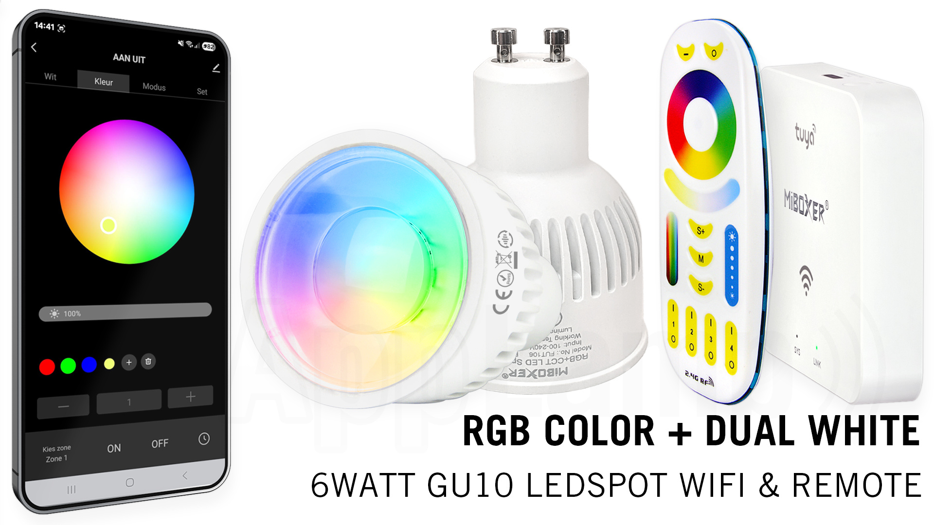 Mi·Light GU10 RGBWW 6W Wifi Ledspot(s) set met afstandsbediening.  Mi-Light  Kleur + Dual White  GU10 Starterskit