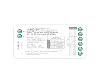 Mi·Light MiBoxer SR2-2 – Multichannel Kleurtemperatuur & Helderheid 3-in-1 LED Controller RF 2.4GHz | 12-24V 12A